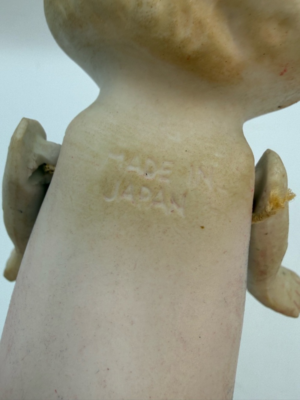 Antique Japan Bisque Kewpie Flapper Doll Strung Arms Blonde Hair Pink Bow - Picture 10 of 11